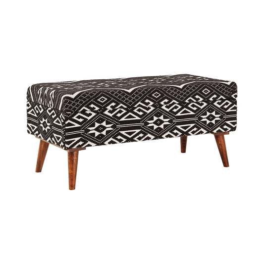 Upholstered Storage Bench Black and White