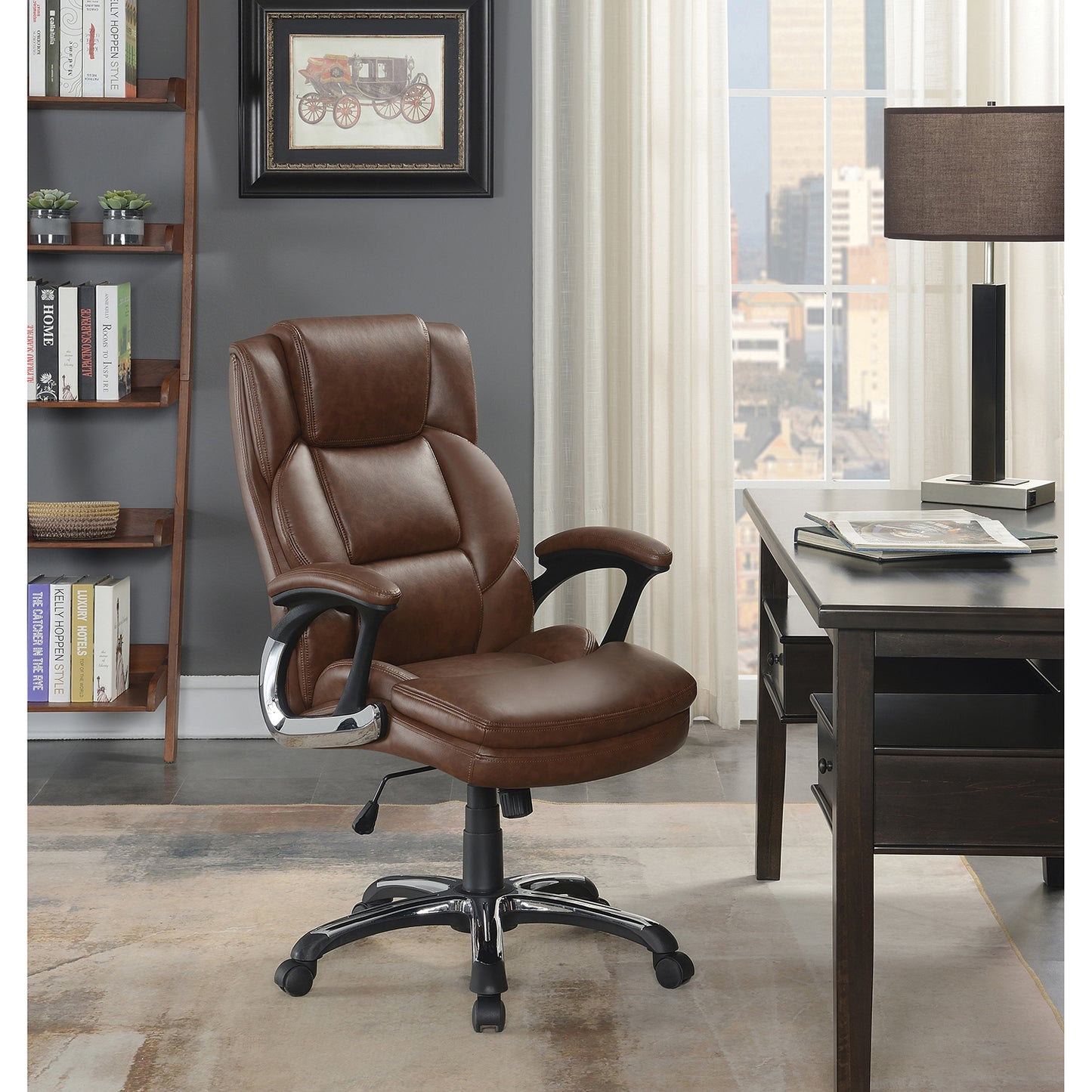 Adjustable Height Office Chair with Padded Arm Brown and Black