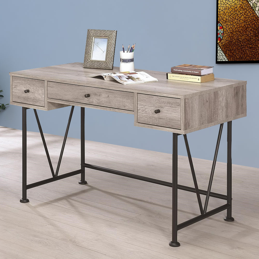Analiese 3-drawer Writing Desk Grey Driftwood and Black