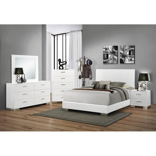 Felicity 6-piece Bedroom Set Glossy White with Plank Headboard