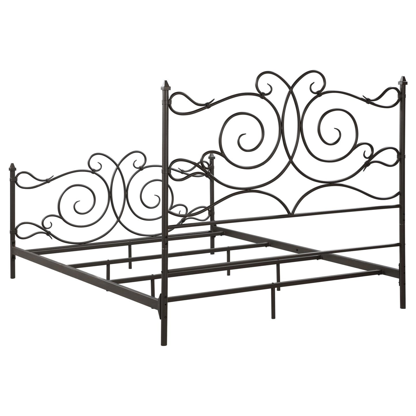 Parleys Eastern King Metal Bed with Scroll Headboard Dark Bronze