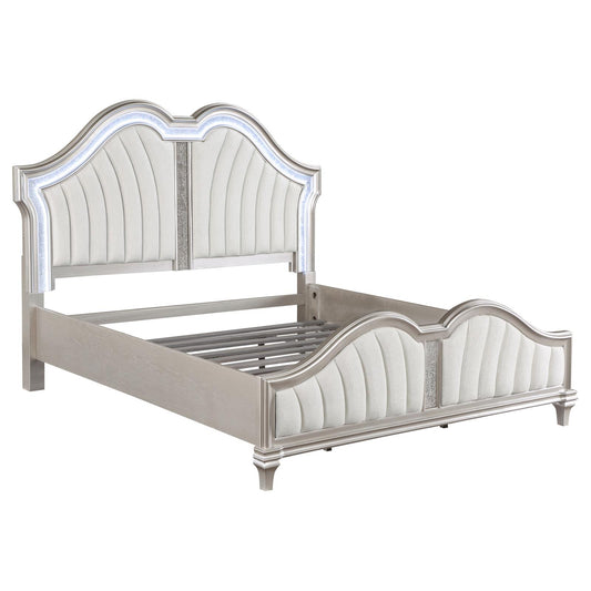 Evangeline Tufted Upholstered Platform Eastern King Bed Ivory and Silver Oak