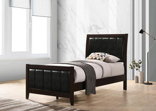Carlton 4-piece Twin Upholstered Bedroom Set Cappuccino and Black