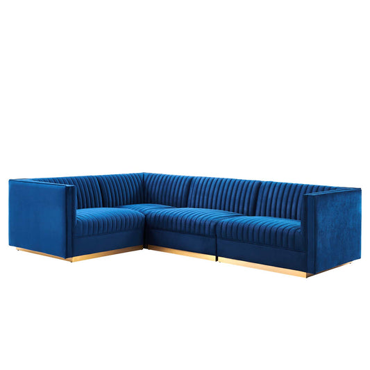 Sanguine Channel Tufted Performance Velvet 4-Piece Left-Facing Modular Sectional Sofa