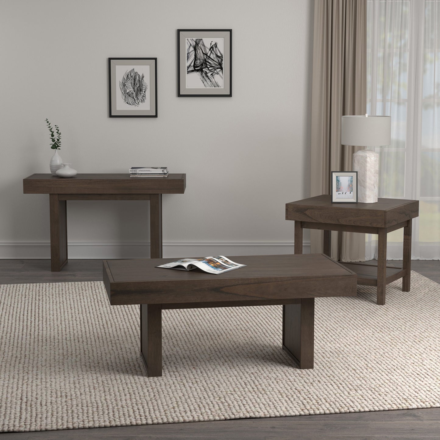 Rectangle Sofa Table with Hidden Storage Wheat Brown