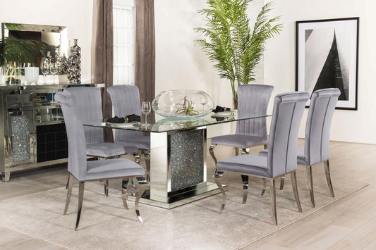 Marilyn 5-piece Rectangle Pedestal Dining Room Set Mirror and Grey