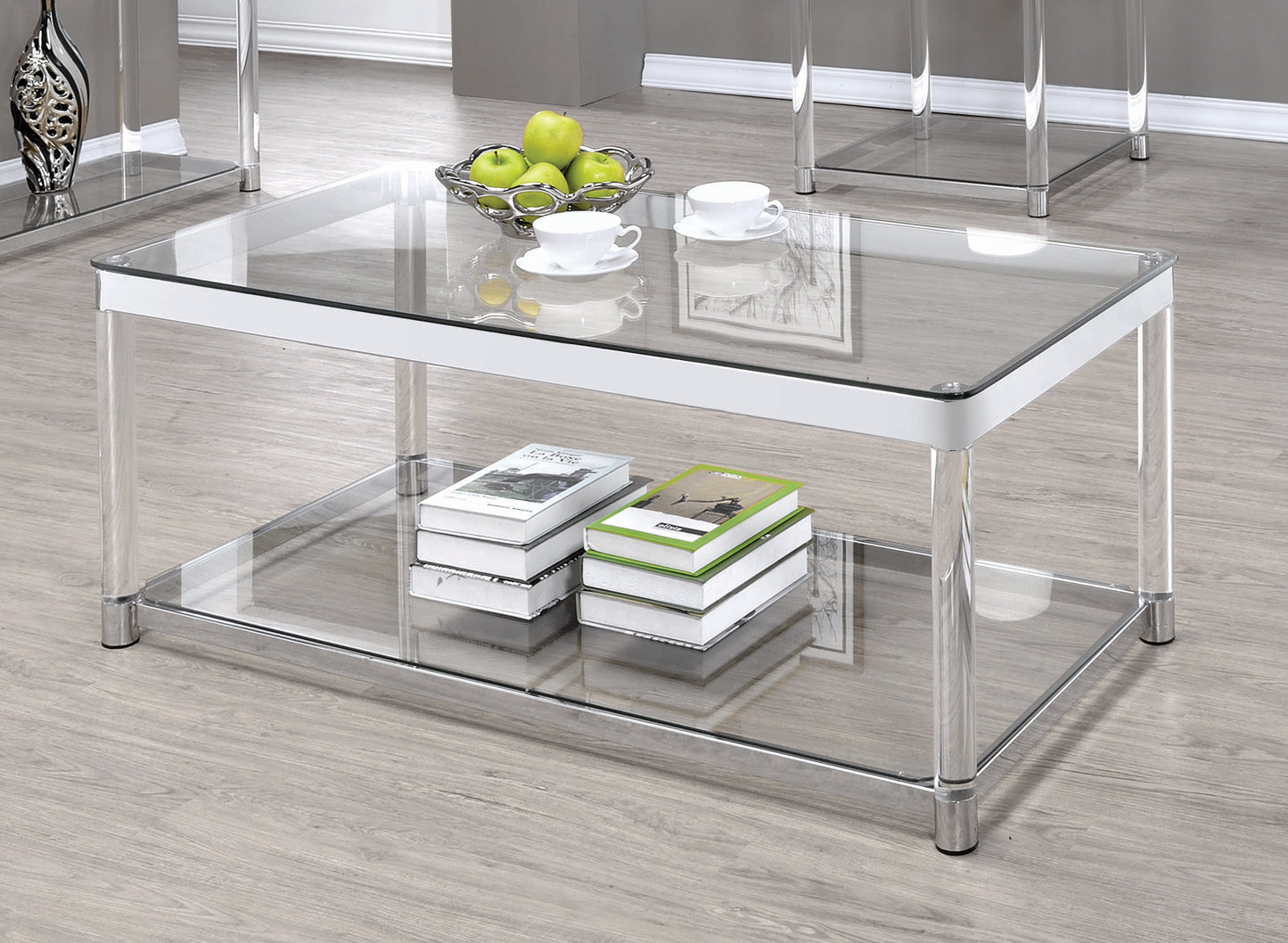 Claude Coffee Table with Lower Shelf Chrome and Clear