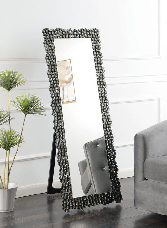 Textural Frame Cheval Floor Mirror Silver and Smoky Grey