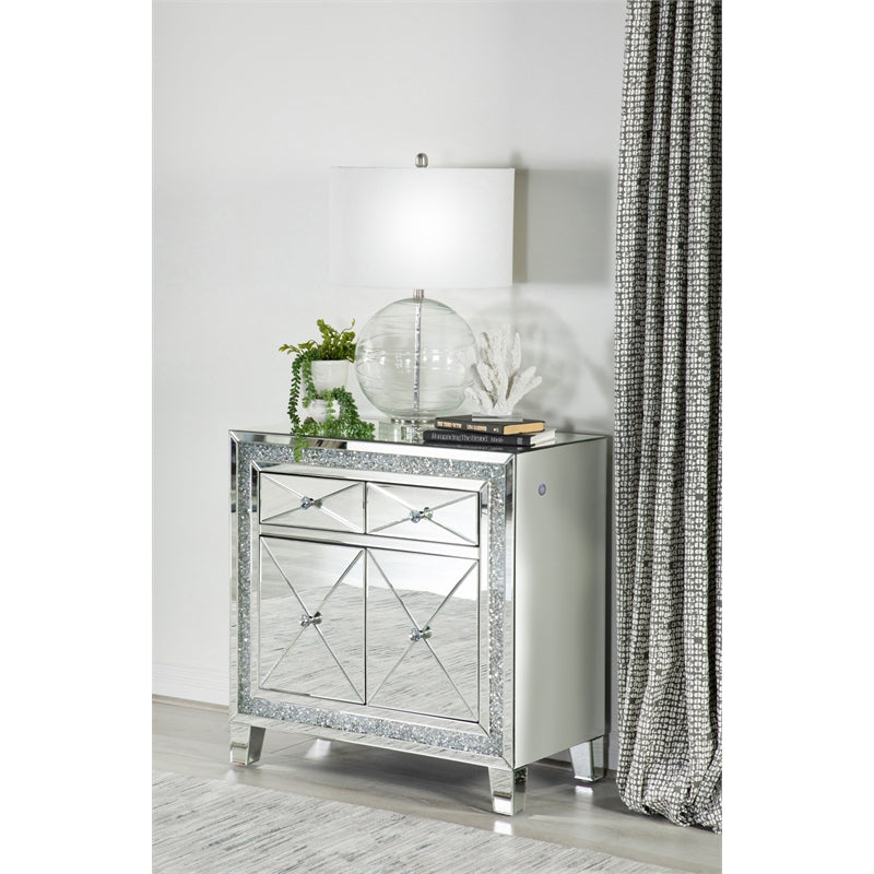 2-drawer Accent Cabinet Clear Mirror with LED Lighting