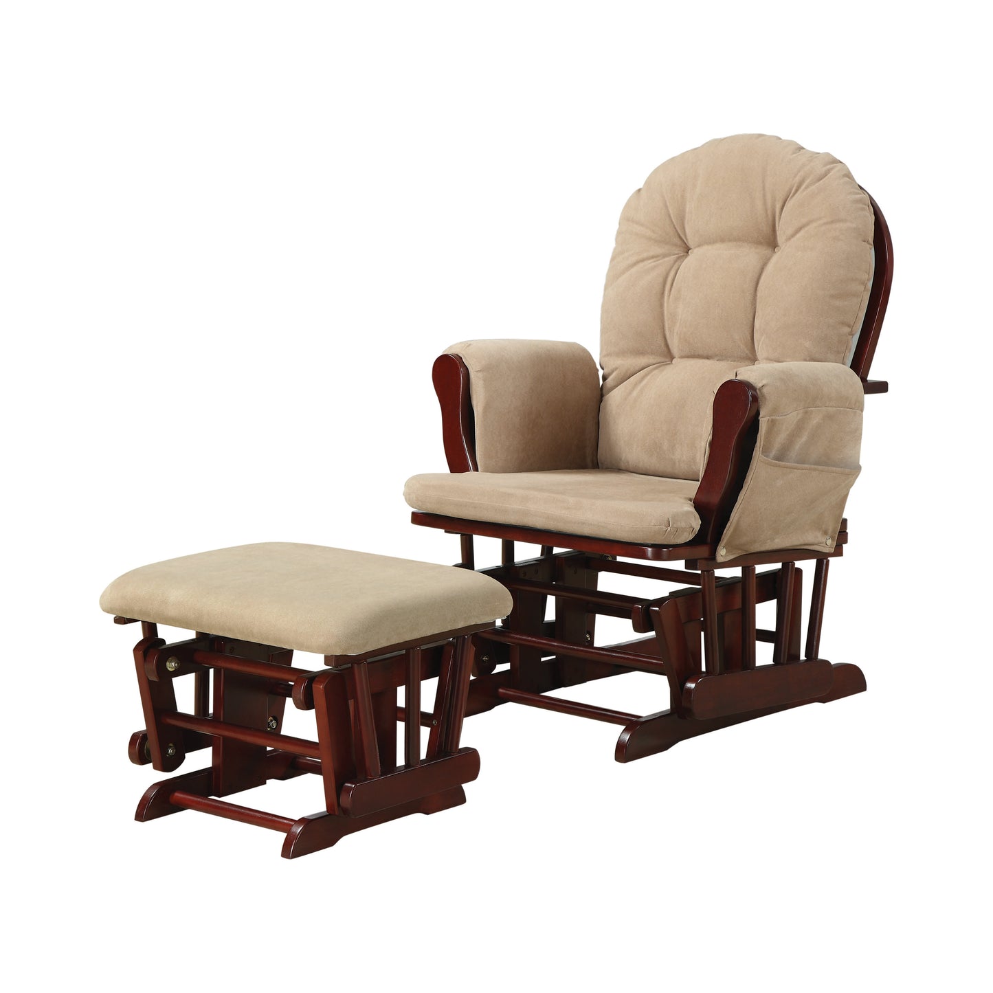 Upholstered Glider Rocker with Ottoman Tan