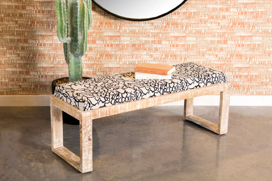 Sled Leg Upholstered Accent Bench Black and White