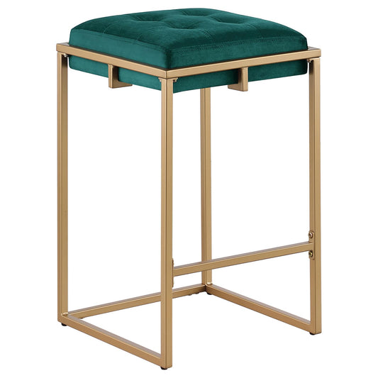 Nadia Square Padded Seat Counter Height Stool (Set of 2) Hunter Green and Gold