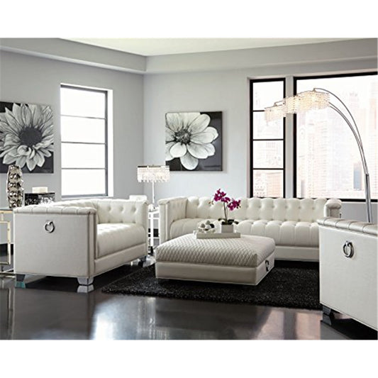 Chaviano Upholstered Tufted Living Room Set Pearl White