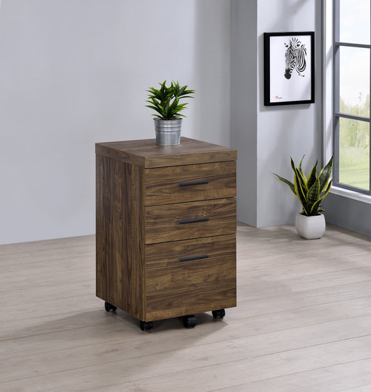 Luetta 3-drawer Mobile Storage Cabinet with Casters Aged Walnut