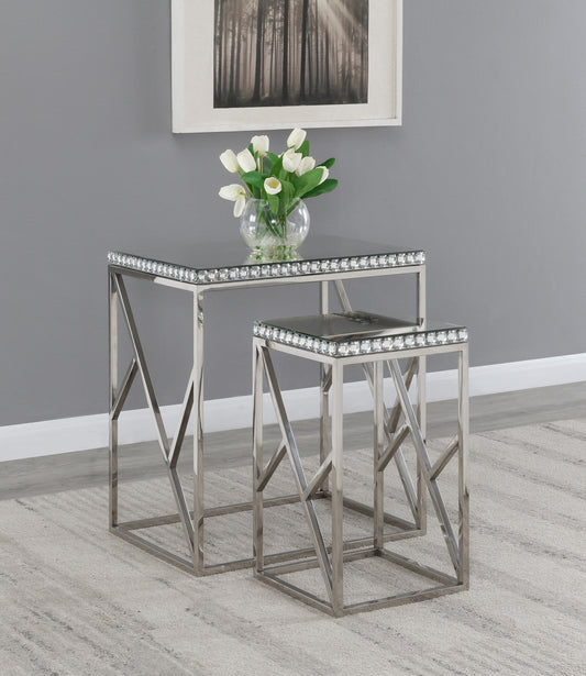 2-piece Mirror Top Nesting Tables Silver