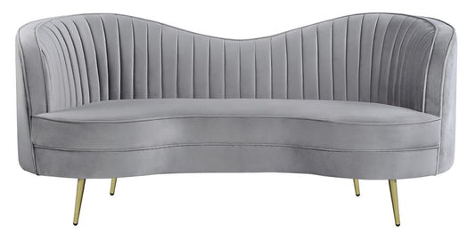 Sophia Upholstered Loveseat with Camel Back Grey and Gold