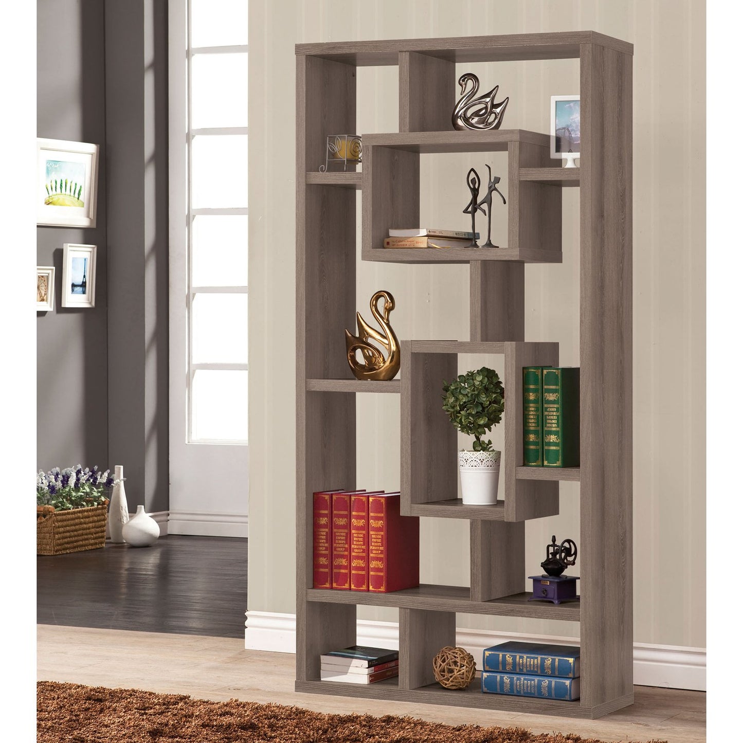 Howie 10-shelf Bookcase Weathered Grey