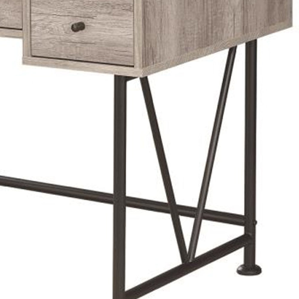 Analiese 3-drawer Writing Desk Grey Driftwood and Black