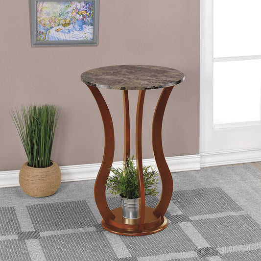 Round Marble Top Accent Table Brown