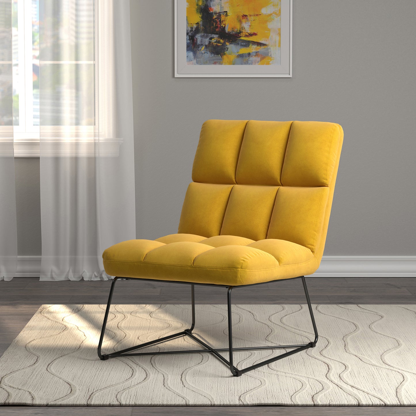 Armless Upholstered Accent Chair Yellow