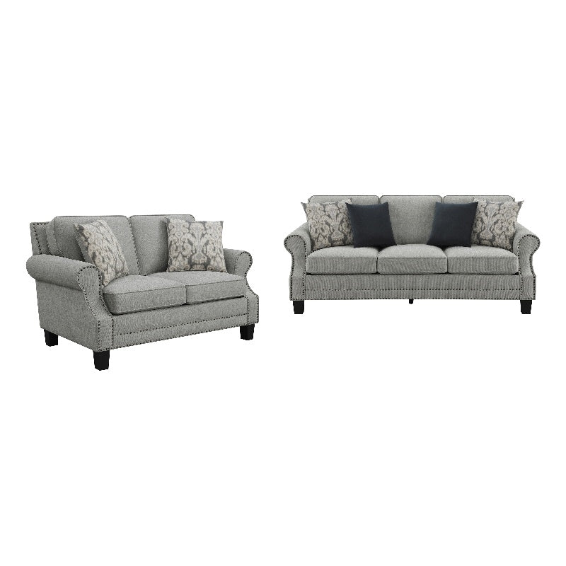 Sheldon Upholstered Living Room Set with Rolled Arms Grey