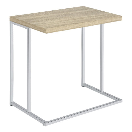Rectangular Snack Table with Metal Base Natural and Chrome