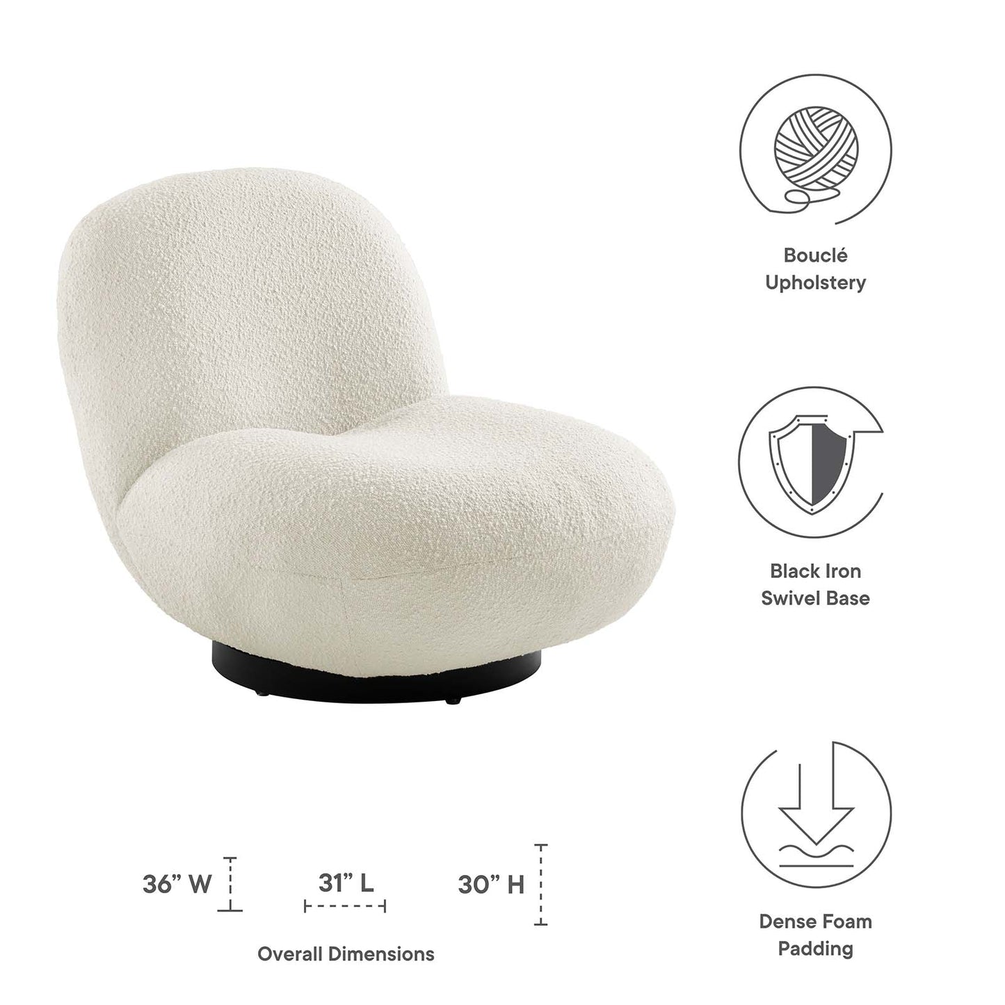 Kindred Boucle Upholstered Upholstered Fabric Swivel Chair