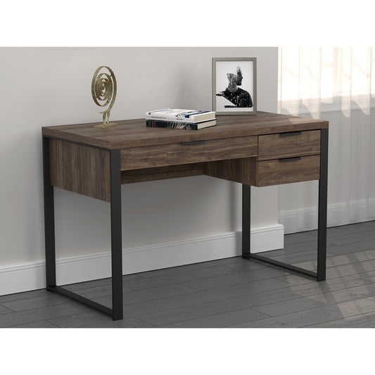 Pattinson 3-drawer Writing Desk Aged Walnut and Gunmetal