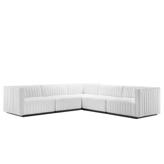 Conjure Channel Tufted Upholstered Fabric 5-Piece L-Shaped Sectional