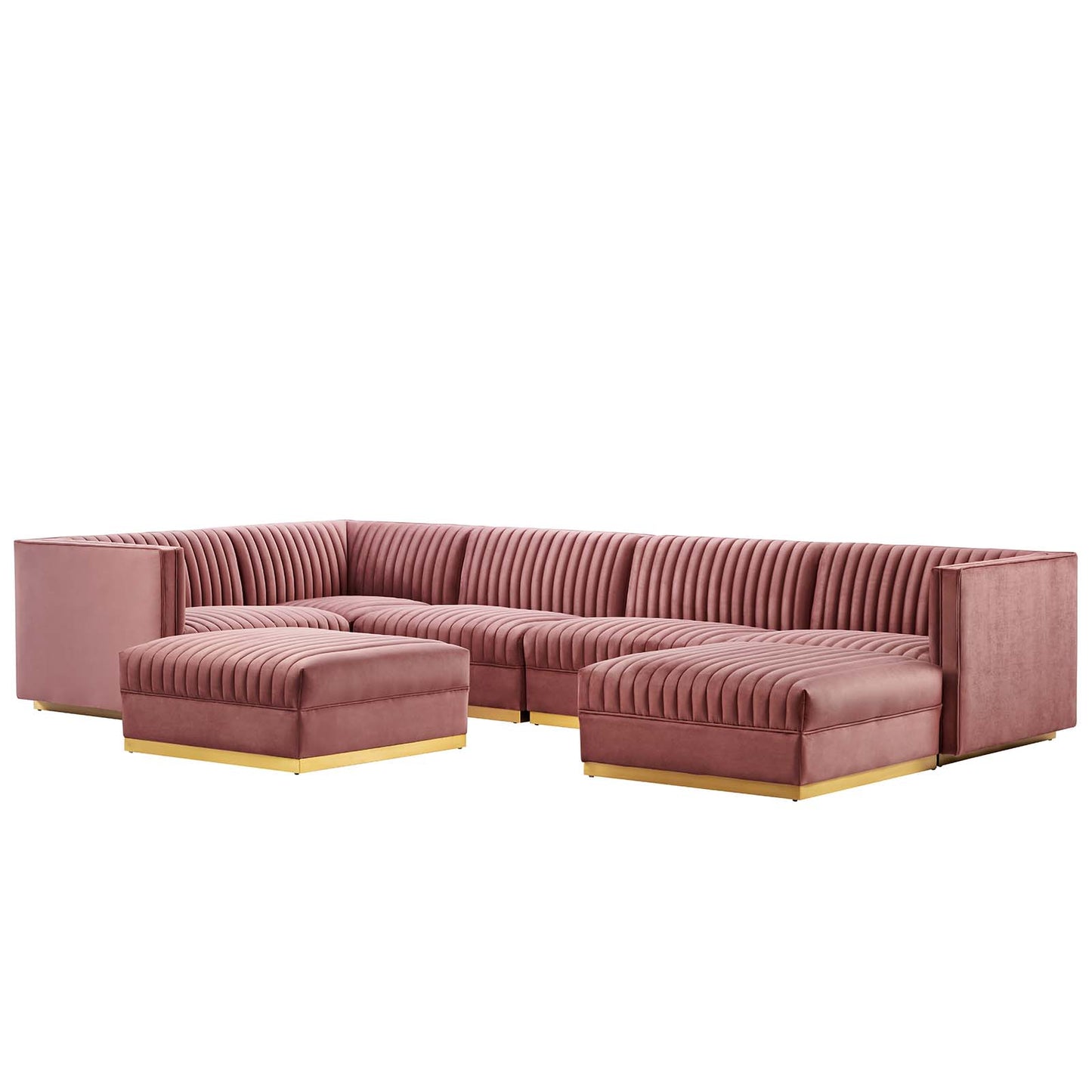 Sanguine Channel Tufted Performance Velvet 7-Piece Left-Facing Modular Sectional Sofa