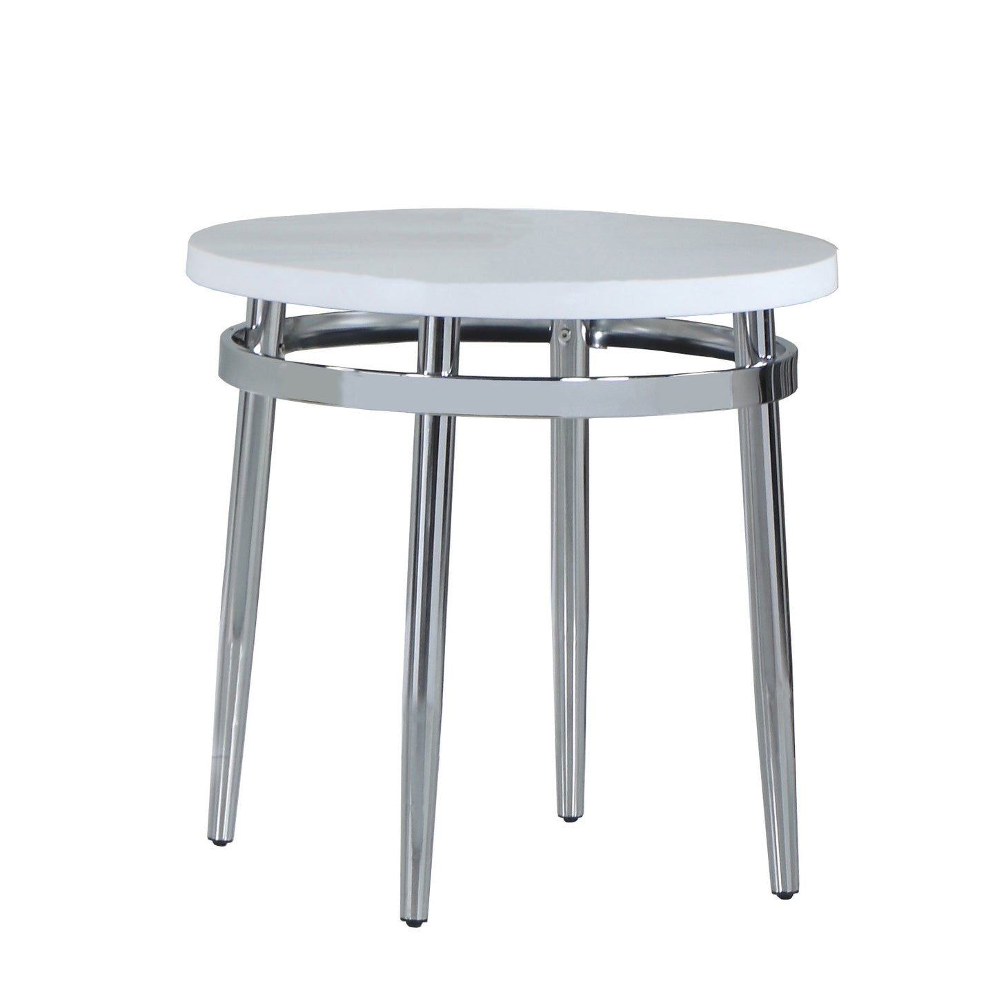 Round End Table White and Chrome