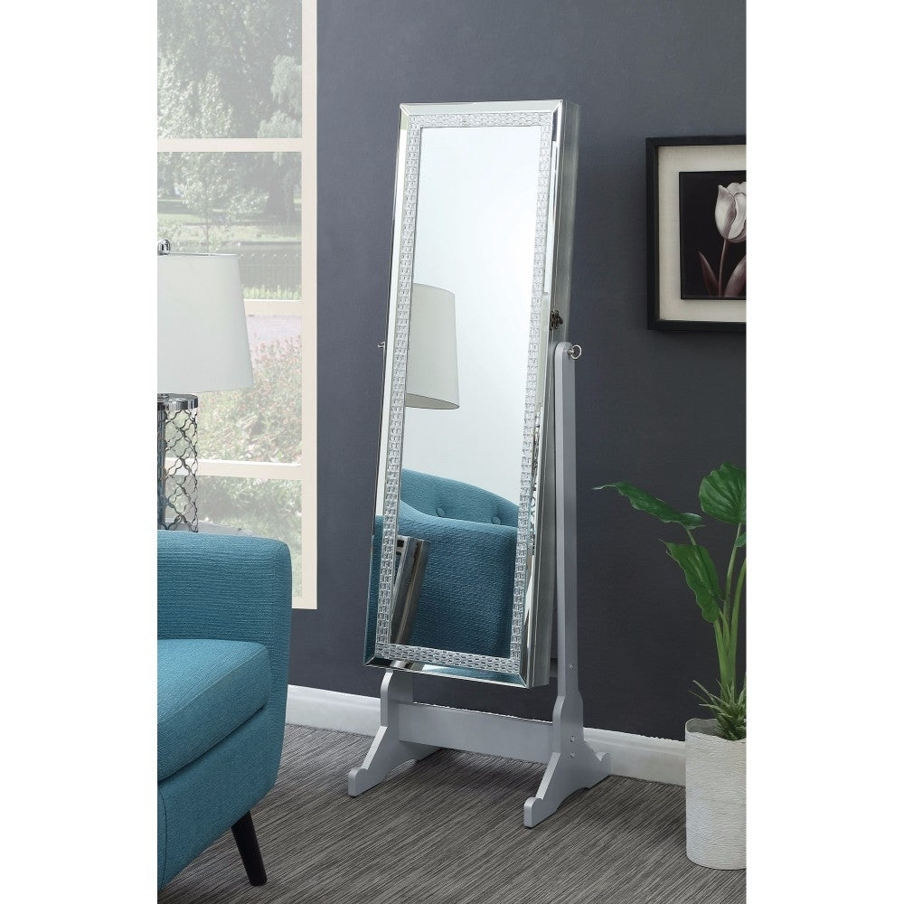 Jewelry Cheval Mirror with Crytal Trim Silver
