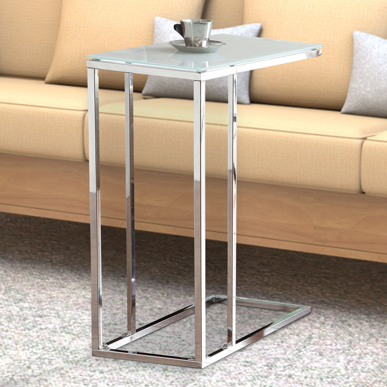 Glass Top Accent Table Chrome and White