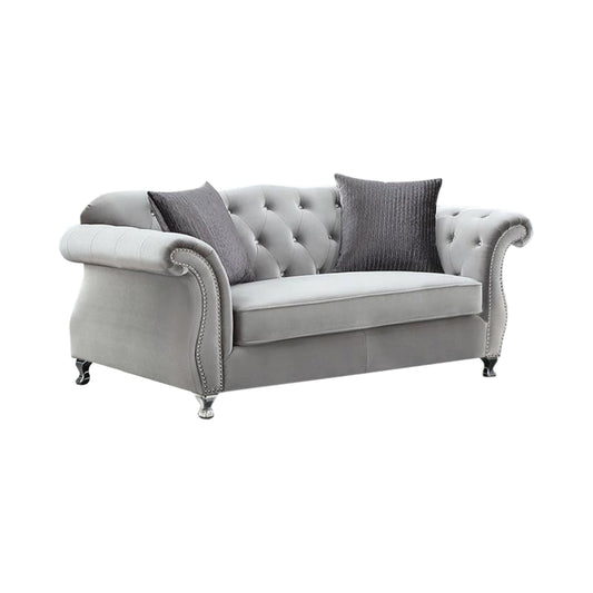 Frostine Button Tufted Loveseat Silver