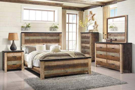 Sembene Bedroom Set Multicolor and Antique Multi