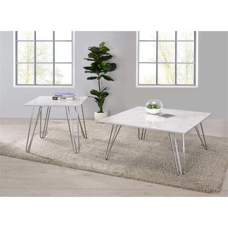 Hairpin Leg Square Coffee Table White and Chrome