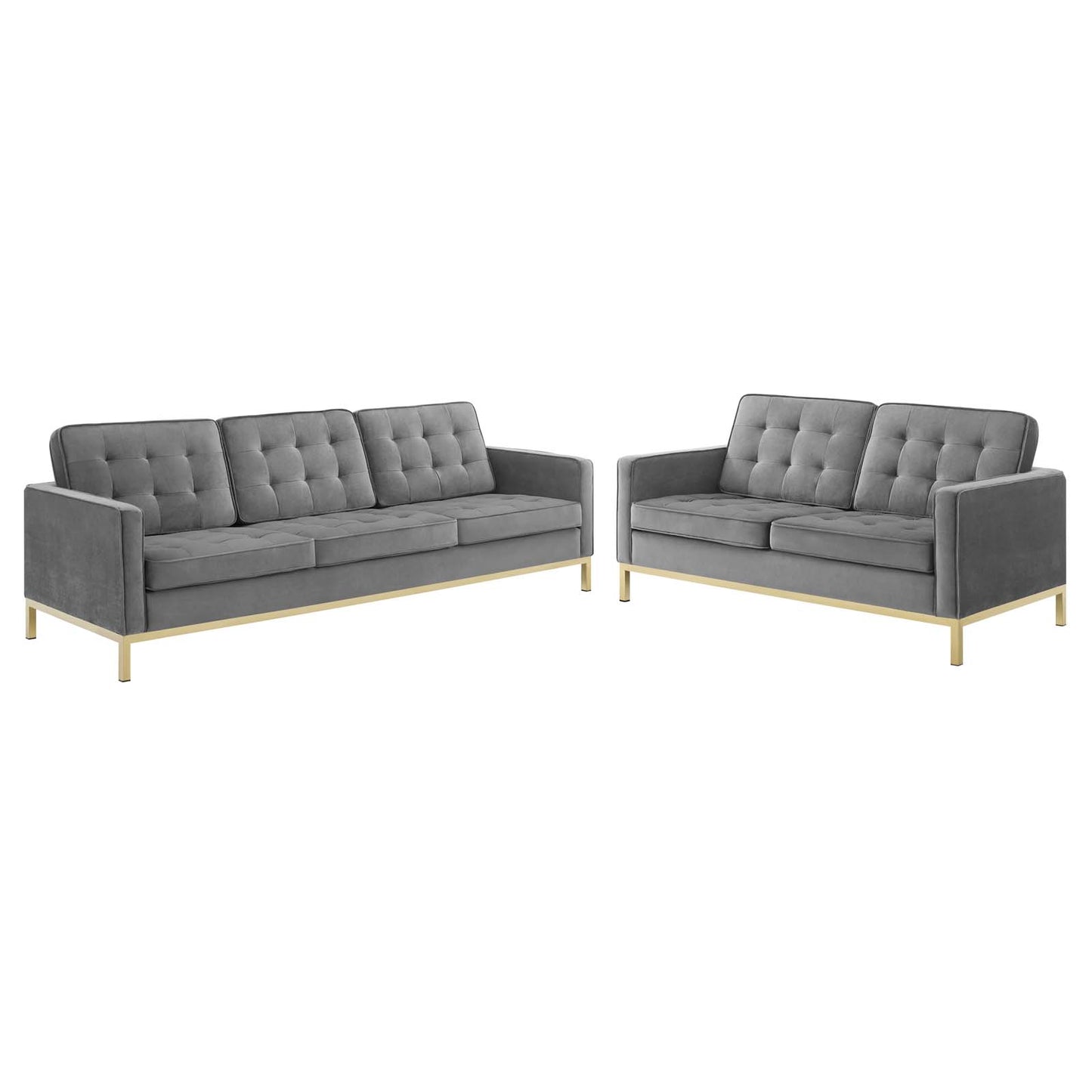 Loft Gold Stainless Steel Leg Performance Velvet Sofa and Loveseat Set