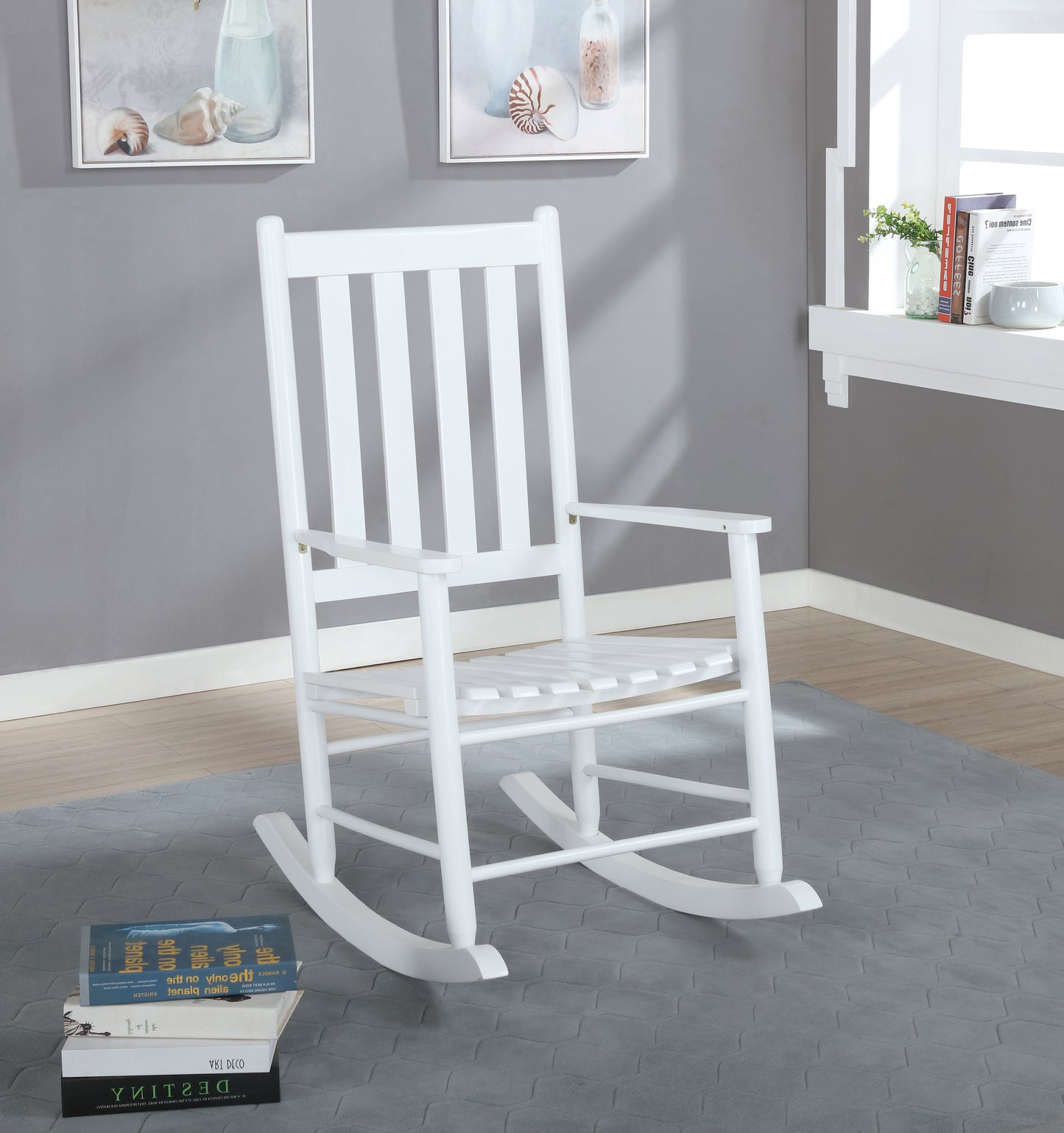 Slat Back Wooden Rocking Chair White