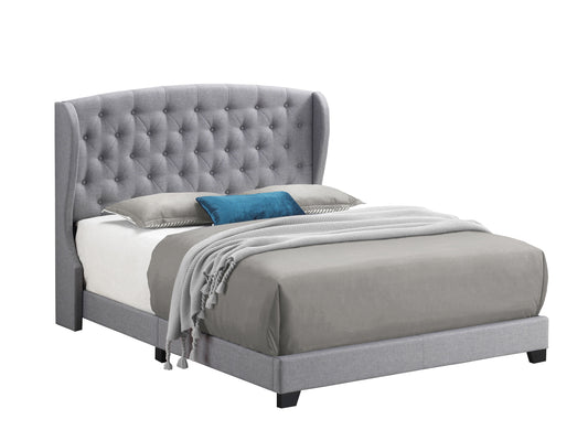 Krome Eastern King Upholstered Bed with Demi-wing Headboard Smoke