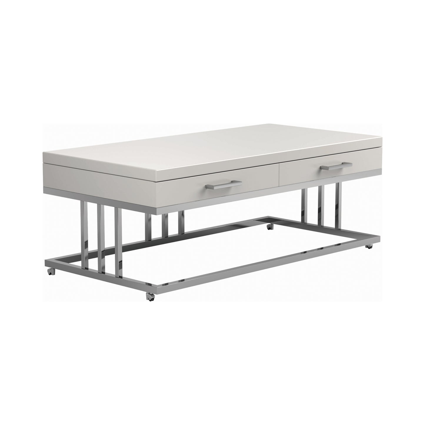 2-drawer Rectangular Coffee Table Glossy White and Chrome