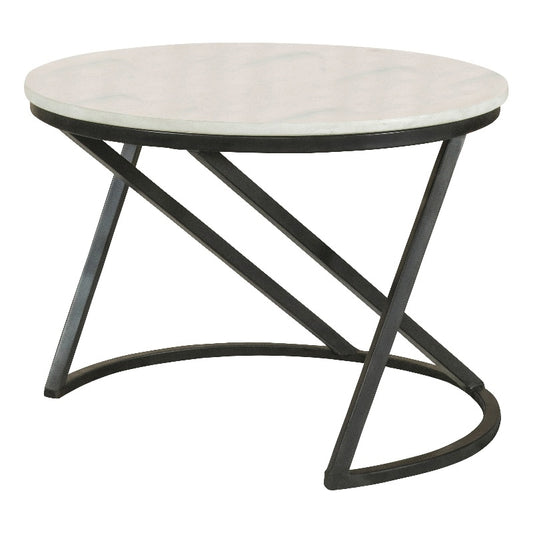 Round Accent Table with Marble Top White and Black