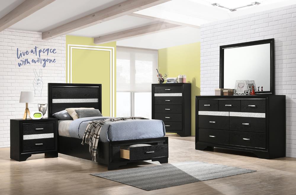 Miranda 4-piece Twin Storage Bedroom Set Black