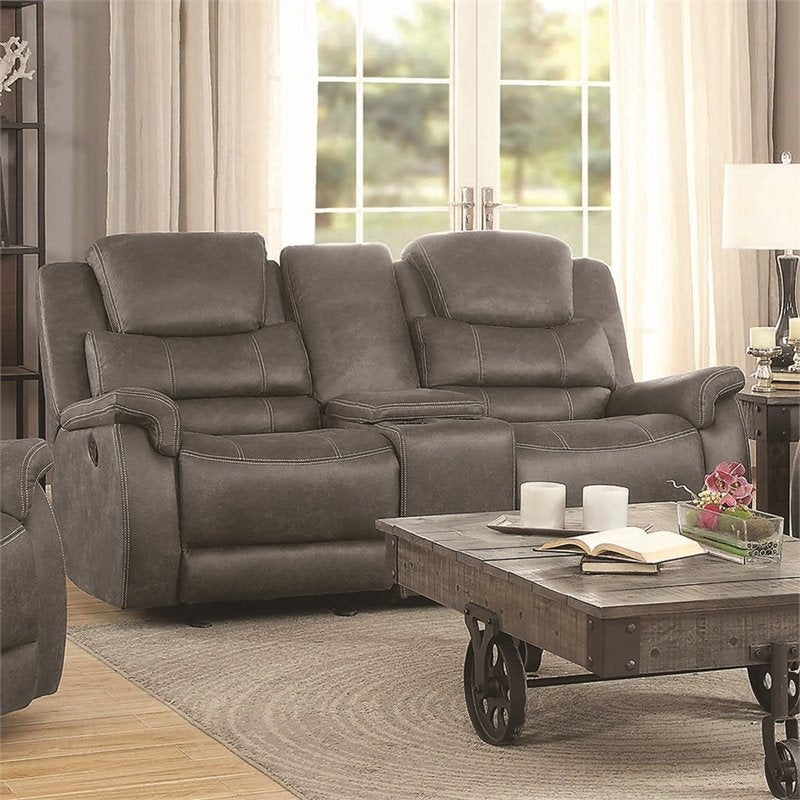 Wyatt Upholstered Glider Loveseat with Console Grey