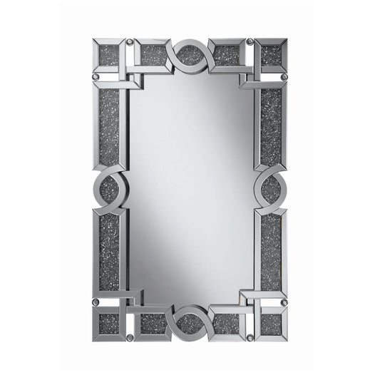 Interlocking Wall Mirror with Iridescent Panels and Beads Silver