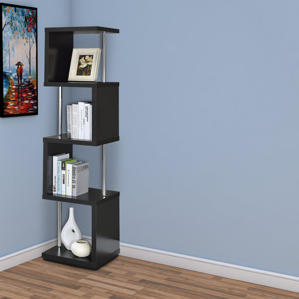 Baxter 4-shelf Bookcase Black and Chrome