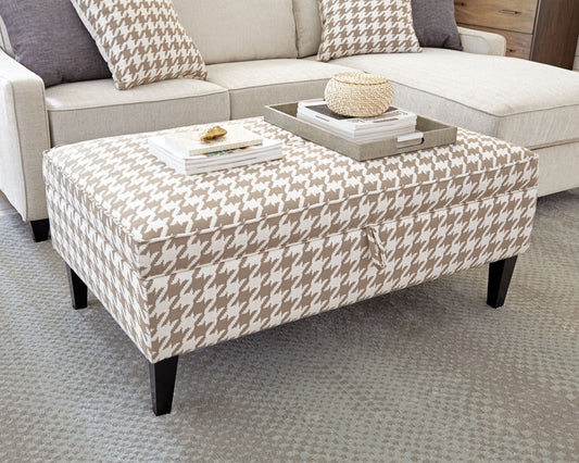 Upholstered Storage Ottoman Beige and White