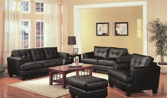 Samuel Upholstered Tufted Living Room Set Black