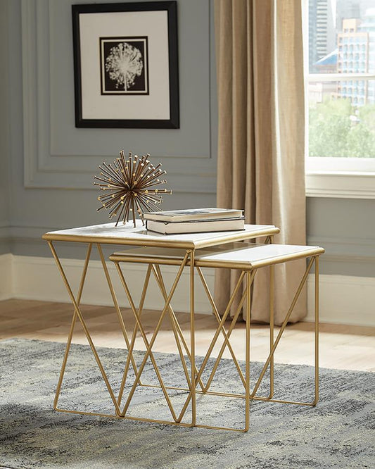 2-piece Nesting Table Set White and Gold