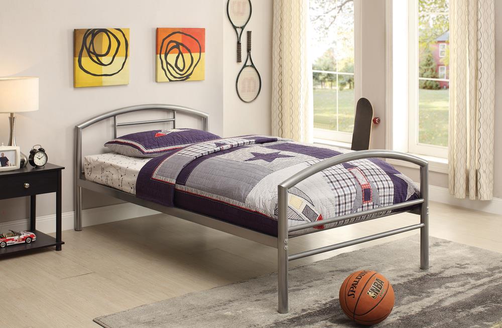 Baines Twin Metal Bed with Arched Headboard Silver