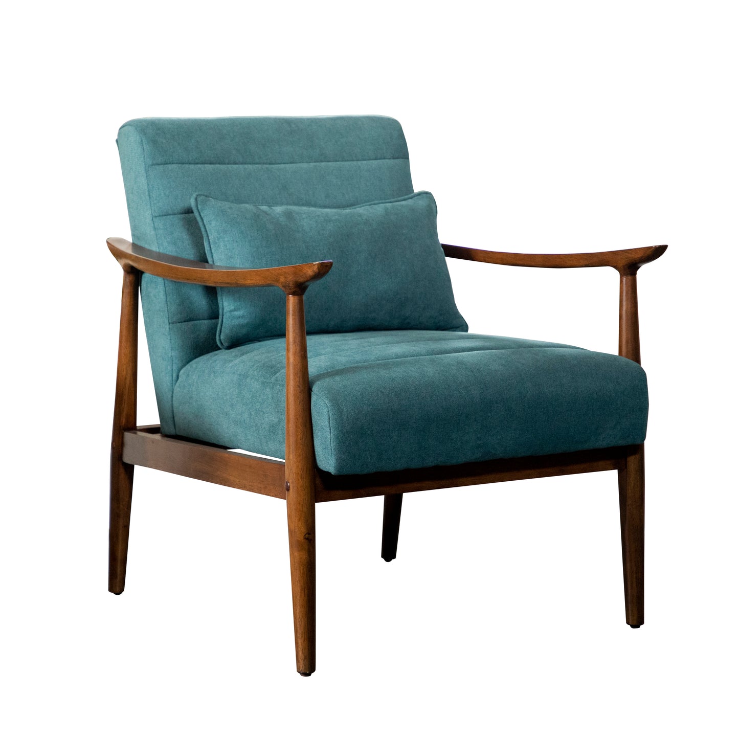 Wooden Arm Accent Chair Teal and Walnut